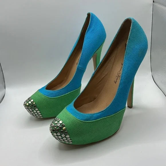 Penny Loves Kenny High Heels Stilettos Pumps Shoes Green Blue Womens 7.5 M - Picture 2 of 16